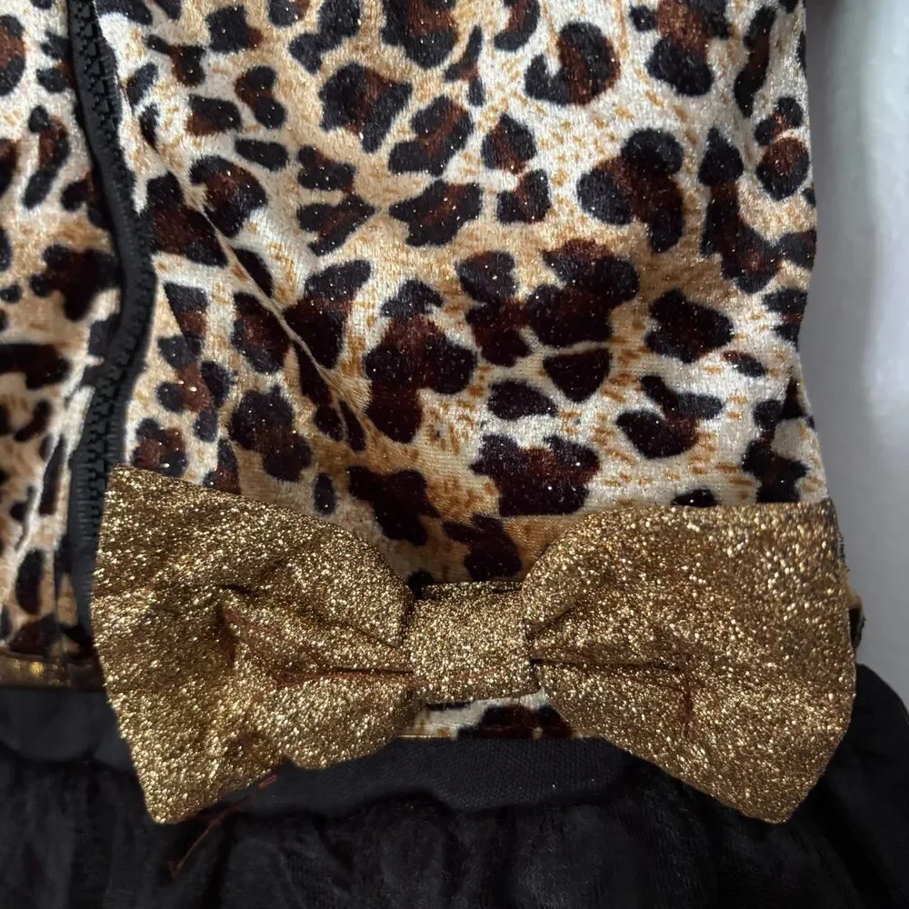 Girls Leopard Cat Costume Size 7-8 Hood Ears Tail Tutu Dress Halloween Cheetah
